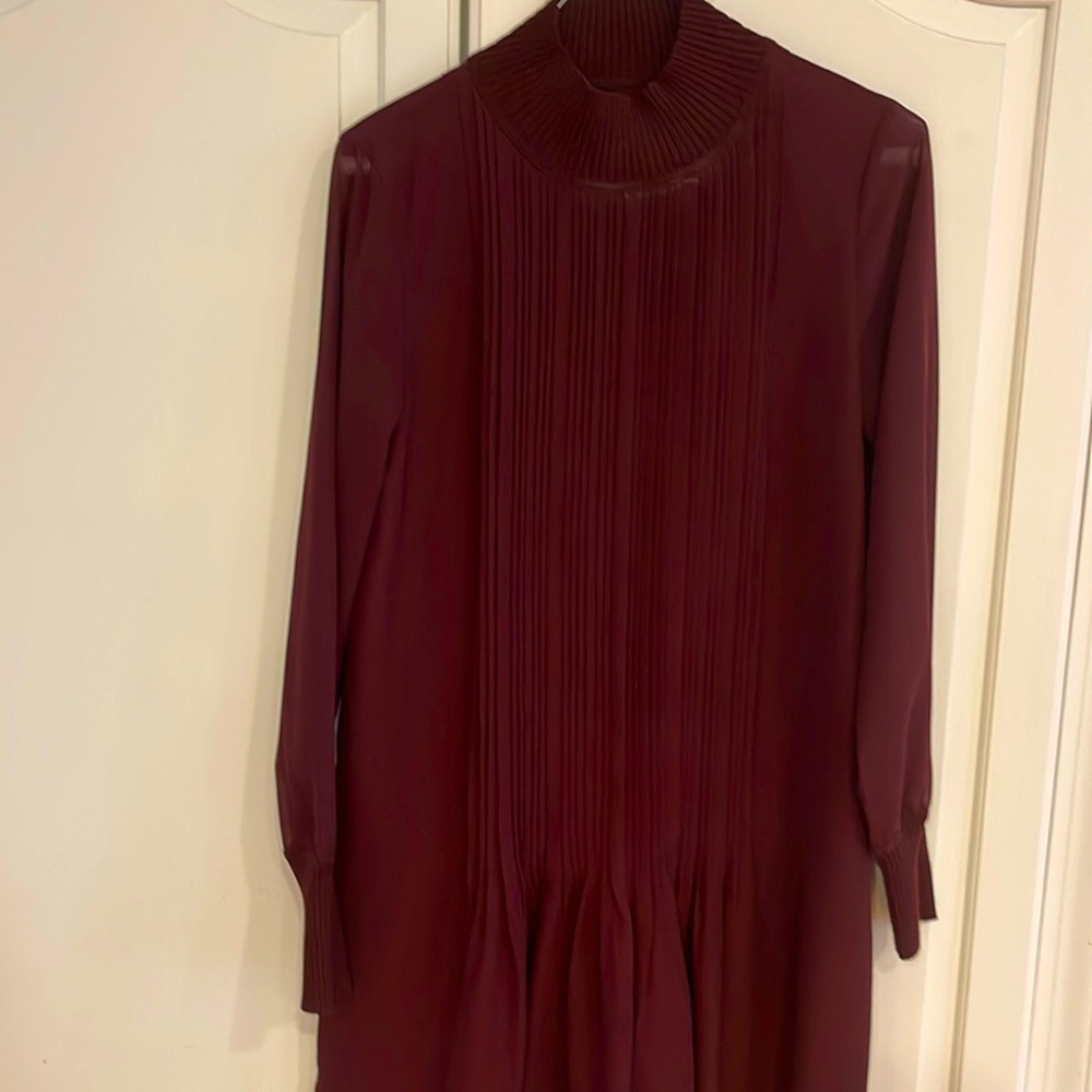 Club Monaco burgundy dress. Sheer sleeves.